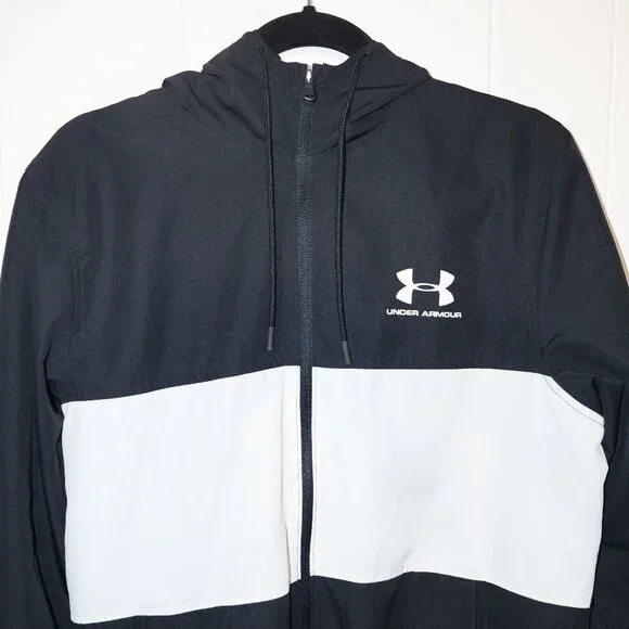 Under Armour Black Hooded Windbreaker Jacket – Athletic Zip Up (Men’s S) - Picture 3 of 12